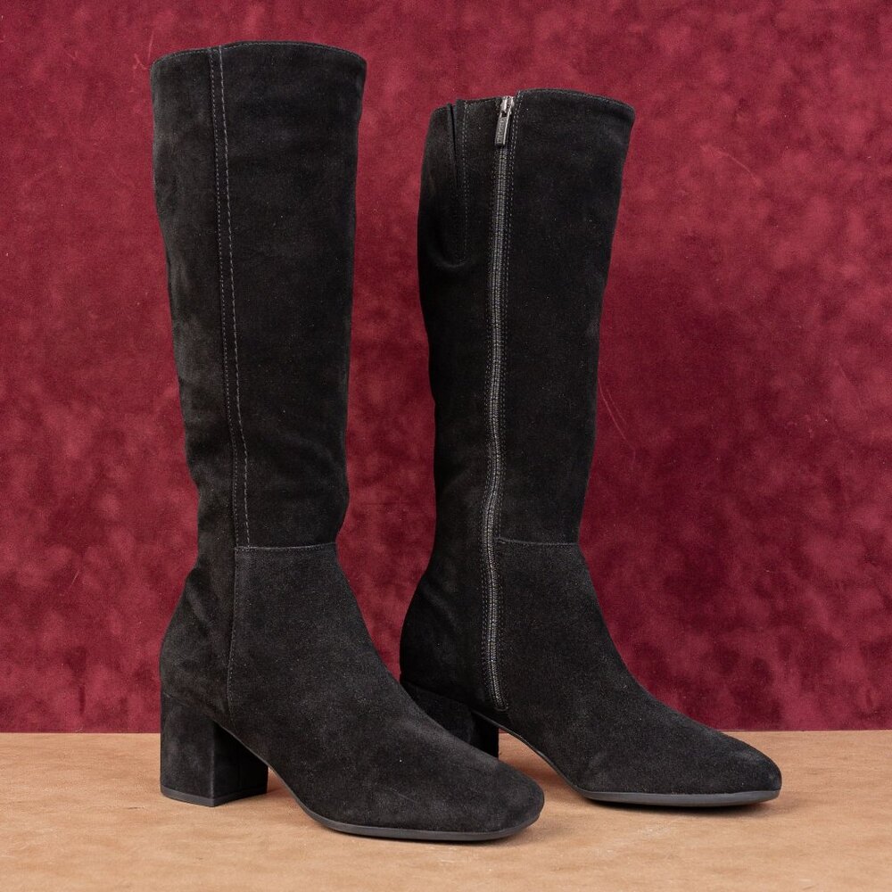 La Canadienne Women Jemma 60s Black Suede Zip Waterproof Knee Boots sz 8